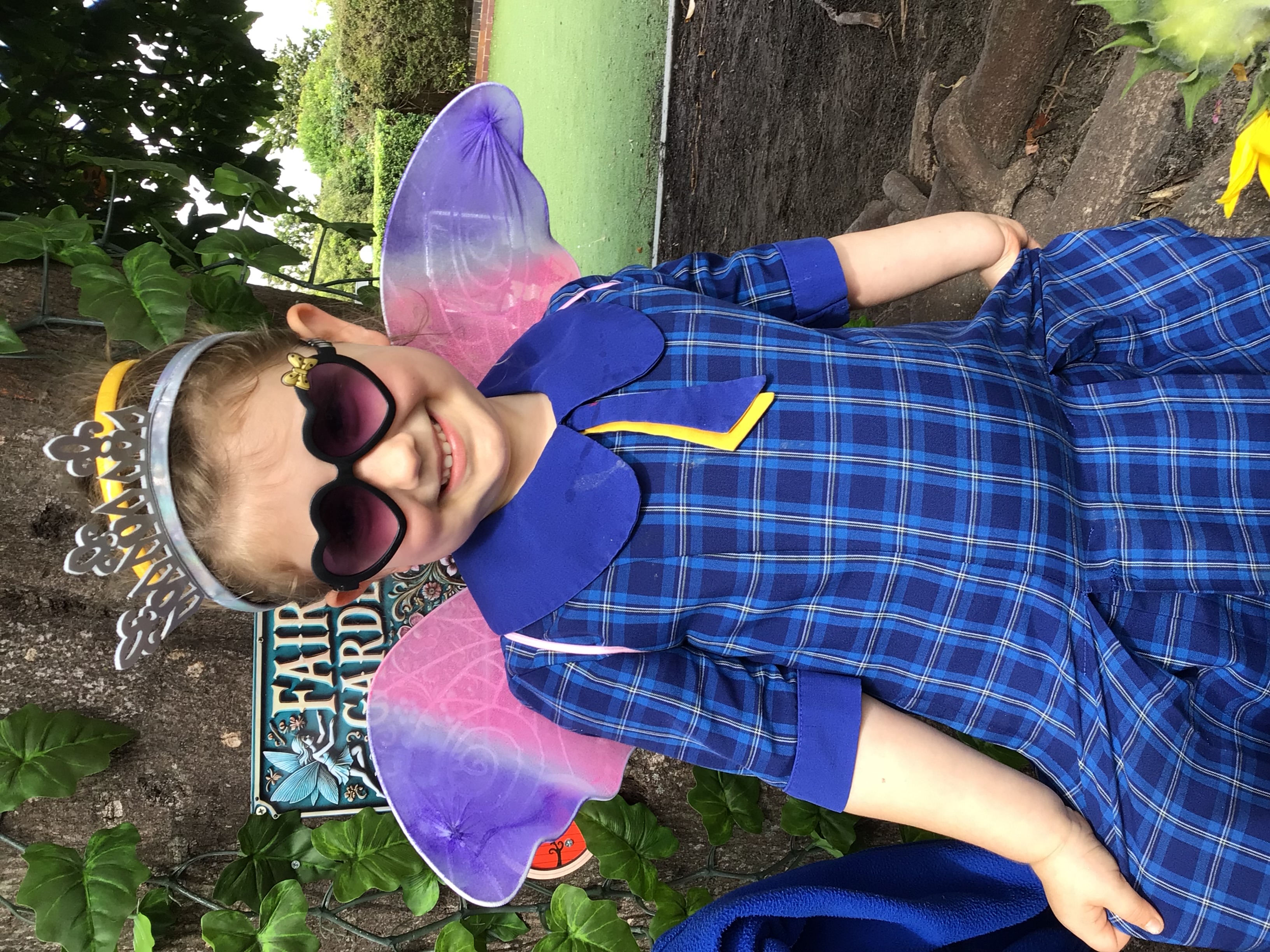 Prep student wearing dress up wings and tiara, highlighting imagination, creativity and joyful learning experiences at Holy Spirit School