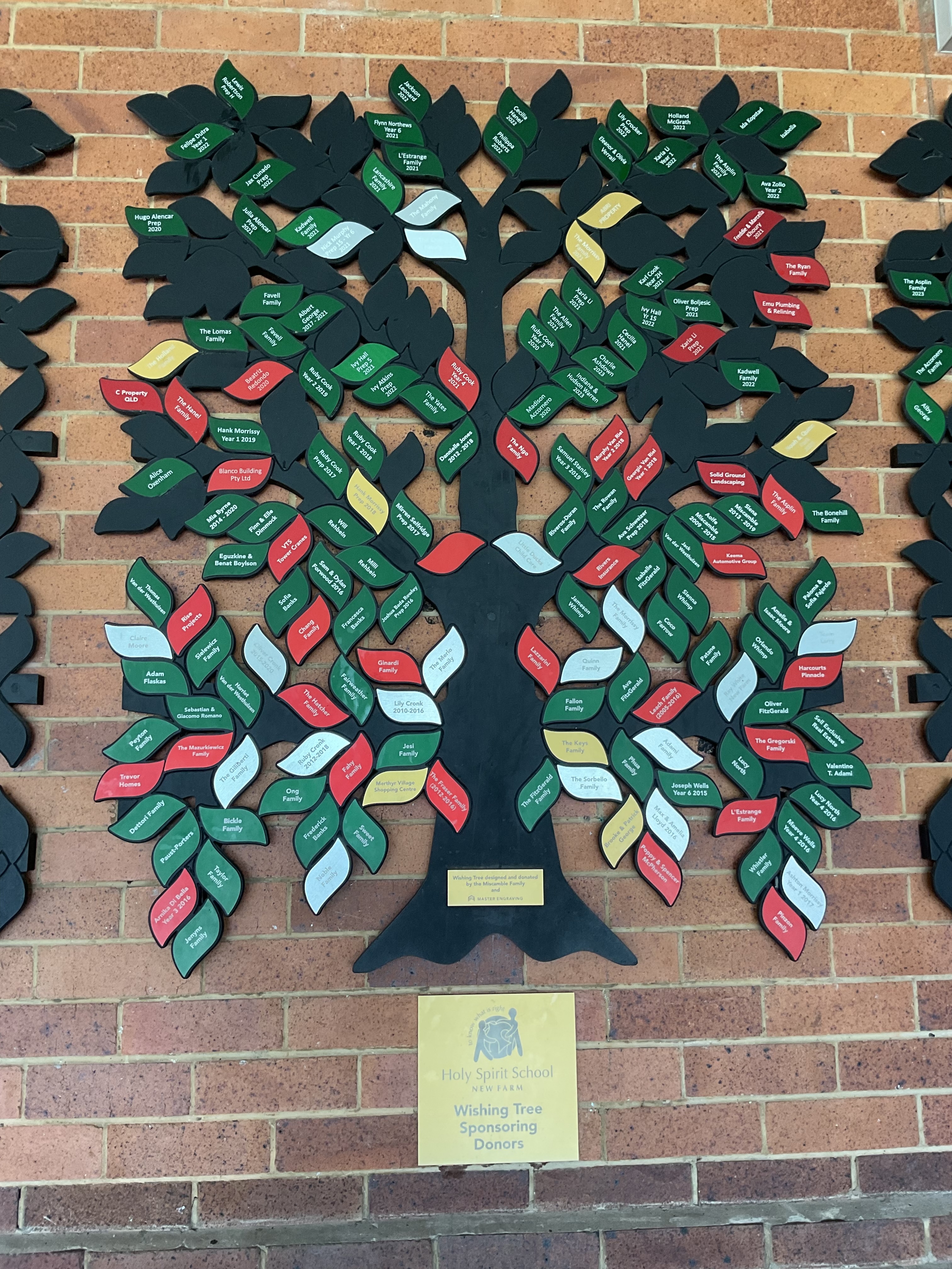 Holy Spirit School wishing tree display featuring donor leaves, representing community support, generosity and shared contribution to the school environment